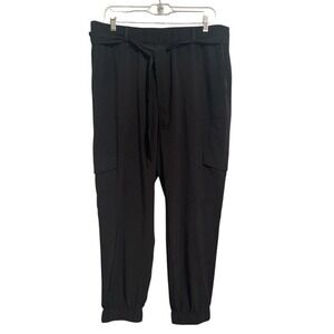 Banana Republic Black Dress Pants Womens Casual Trousers Tie Waist Elastic‎ Sz L